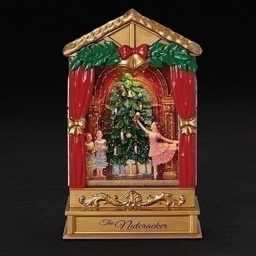 10"H LED NUTCRACKER STAGE GOLD & RED SWIRL; BATTERY OP N/INCL
