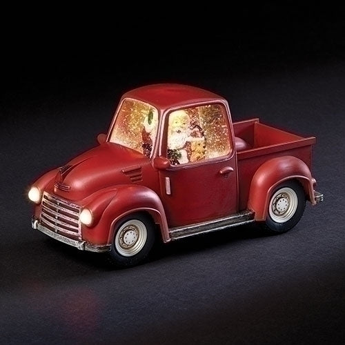 11"W SANTA IN SWIRL RED TRUCK WARM WHITE LIGHT; BATT N/INCL