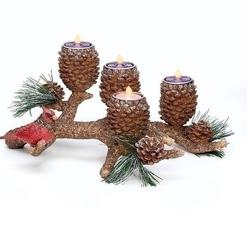 6.25"H PINECONE CANDLE HOLDER W/CARDINAL; CANDLE NOT INCL