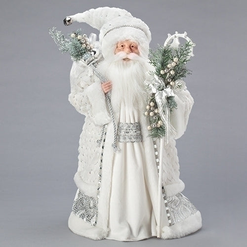 White Santa Tree Topper Silver Lace Vest, 18 inch, White and Silver
