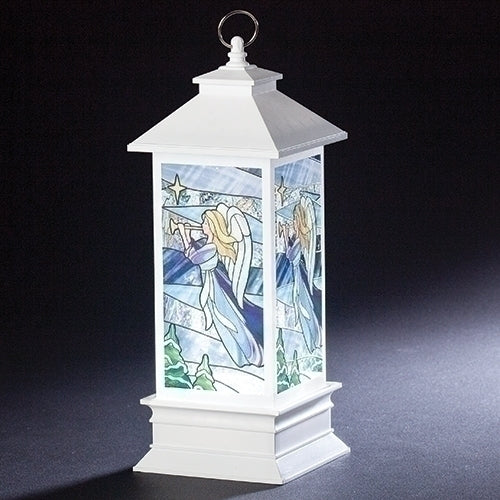 10.5'H LED SWIRL ANGEL LANTERN STAINED GLASS; BATT OP N/INCL