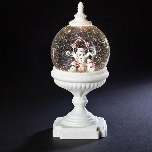 10.75"H SWIRL PEDISTAL DOME W/ SNOWMAN; BATTERY OP N/INC
