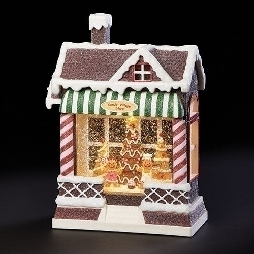 10.25"H LED SWIRL GINGERBREAD HOUSE/SHOP; BATT OP N/INCL