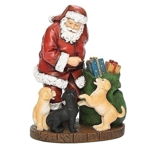 Santa with Puppies and Present Figurines, 7 inch, Multicolor