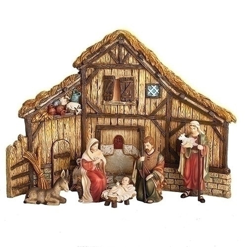 2"H 6PC ST NATIVITY W/ STABLE SHEPHERD AND DONKEY