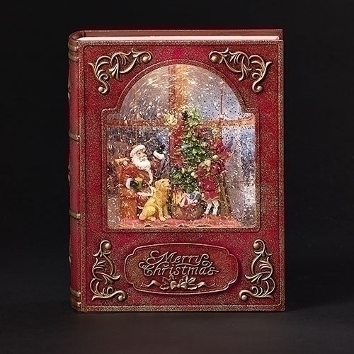LED Swirl Santa and Elf Book with Christmas Tree Figurine, 8.5-inch Height
