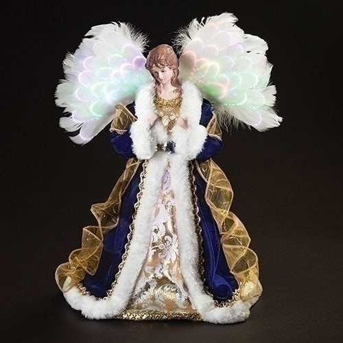 LED Blue Angel Tree Topper with Fiber Optic Wings, 15-inch Height, Polyester