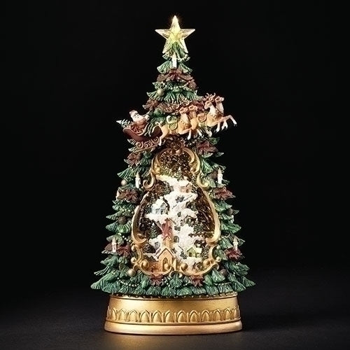 13" Holiday Village Tree and Church LED Swirl Water Globe