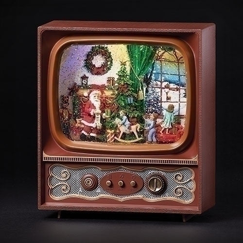 9.7"H LED MUS SWIRL TV SANTA W/KIDS; BATT N/IN;PORT/CORD