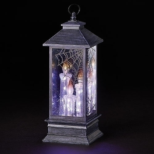 11"H LED SWIRL HALLOWEEN LANTERN/PURPLE LED; PORT/CORD