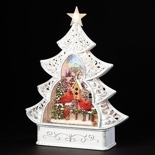 11.5"H Christmas Tree Cardinal Printed Scene LED Swirl Dome