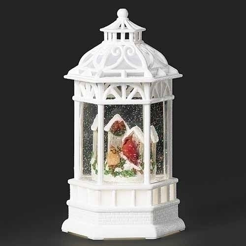 10.5" White and Red LED Swirl Cardinal Gazebo Christmas Tabletop Decor