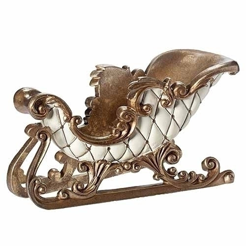 13" Gold and Cream Leaf Sleigh Christmas Tabletop Decor