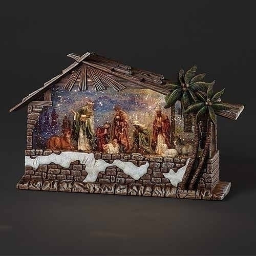8.25"H MUS LED SWIRL NATIVITY STABLE W/ BACKGROUND; PT/CD
