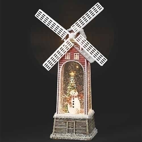 11.25" White Pre-Lit LED Snowman Musical Christmas Swirl Windmill