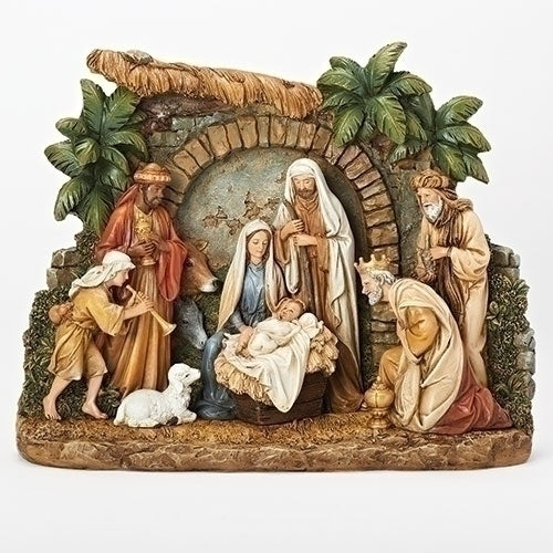 10.25"H SLIM NATIVITY W/FACADE HF, KINGS, ANIMALS, SHEPHERD