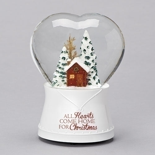 Musical Heart with House "All Hearts Come Home for Christmas" Glitterdome Water Globe Plays Tune "I'll Be Home for Christma