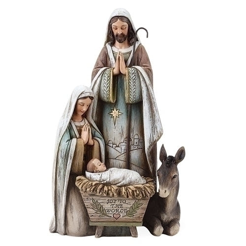 Holy Family Figure with Donkey, Christmas Scene, Wood Grain Look, 10.5" H,