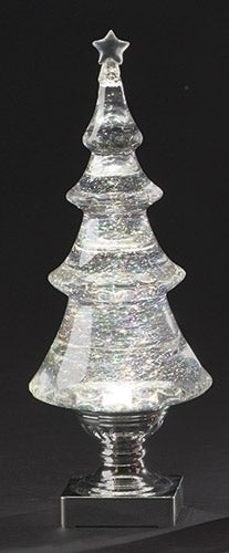 LED Light-up Glitter Holiday X-mas Tree, 14" Tall, Silver and Clear