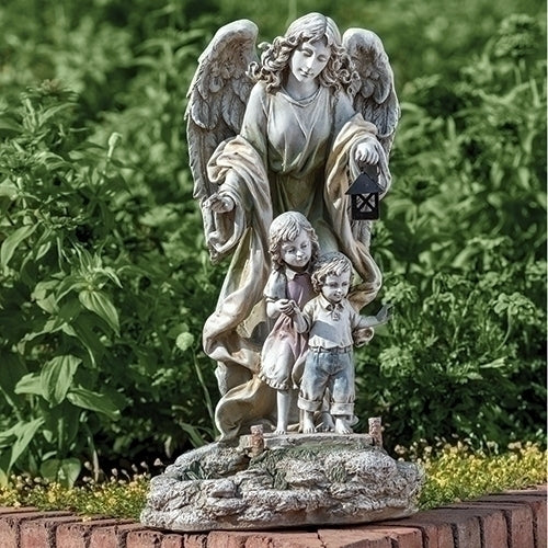 Solar Guardian Angel with Children Statue, 20.5" H,