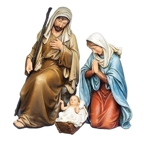 3-Piece Nativity Set Kneeling Holy Family, Includes Baby Jesus, Mary and Joseph, 14.75"