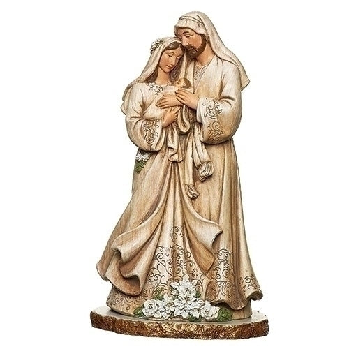 10.5"H HOLY FAMILY WOODGRAIN POINSETTIA XMAS ROSE FIGURE