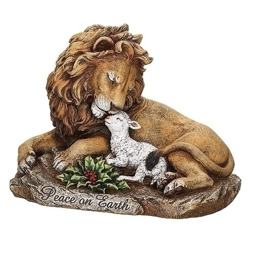 8.5"H LION & LAMB ON ROCK "PEACE ON EARTH" FIGURE