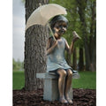 17.25"H GIRL ON BENCH GARDEN STATUE W/BIRD & UMBRELLA