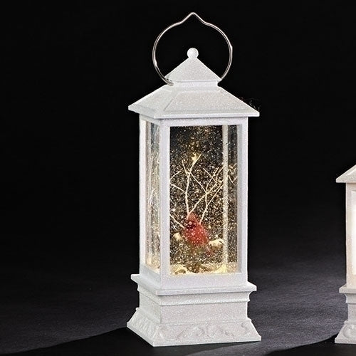 White Lighted With Red Cardinal LED Lantern 11 Inch Acrylic Decorative Tabletop Snow Globe