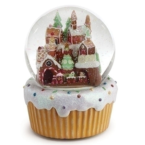 Gingerbread Village Train 120MM Musical Glitterdome Water Globe Plays We Wish You a Merry