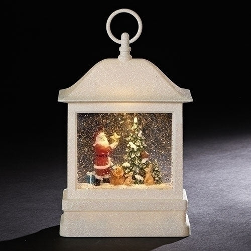 Santa Placing Star On the Tree Musical 10.5 Inch Acrylic Lantern Holiday Glitter Globe