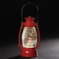 Red Vintage Lantern Snowman Swirling LED Light 10 Inch Acrylic Holiday Glitter Globe