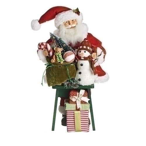 17"H Christmas Tree Topper SANTA W/SNOWMAN & GIFTS FIGURE