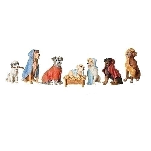 3.5"H 7 PC SET DOG NATIVITY W/ 	BLANKET ROBES