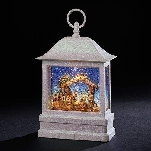 LED Holy Family Swirl Lantern Rectangular White 11 inch Acrylic Holiday Globe