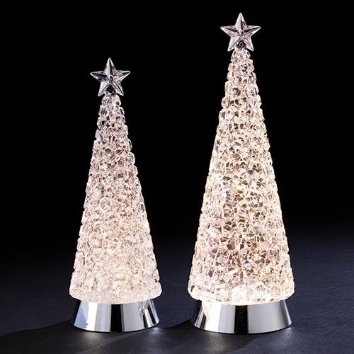 Cube Swirl Trees LED Cool White 14 inch Acrylic Holiday Figurines Set of 2
