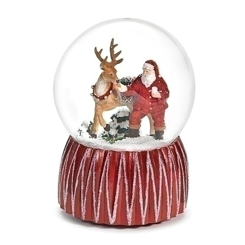 Musical Santa Deer and Cookies Rosy Red 7 inch Resin Holiday Windup Snow Globe