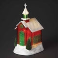 10.75"H LED RED CHURCH W/GREEN ACCENTS; BATTERY OP N/INCL