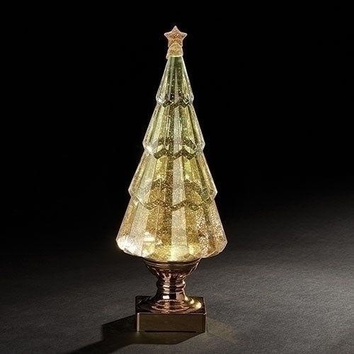 4"H LED GOLD SWIRL TREE &BASE GLITTER; BATTERY OP N/INCLUDED