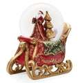 Click image to open expanded view   Santa Sleigh Glitterdome Scarlet and Gold 7 x 4 Resin Holiday Musical Snow Globe