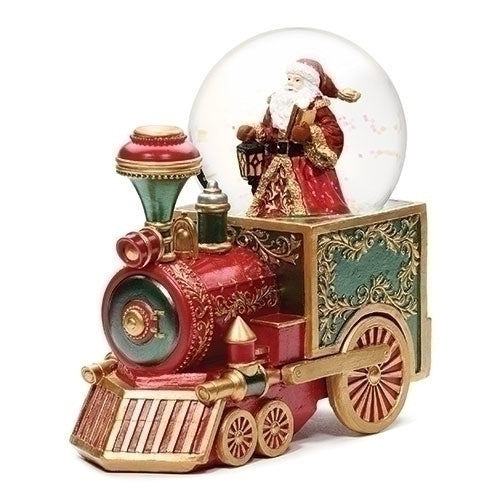 7.25"H WU MUS SANTA RED TRAIN 100MM GLITTERDOME FABERGE