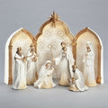 Nativity Gold Dot Ivory with Triptych Backdrop Set of 9, 11.25 inch