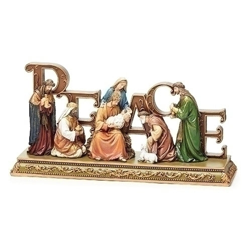 Peace Antiqued Brown Nativity 6 x 12 Resin Decorative Tabletop Plaque