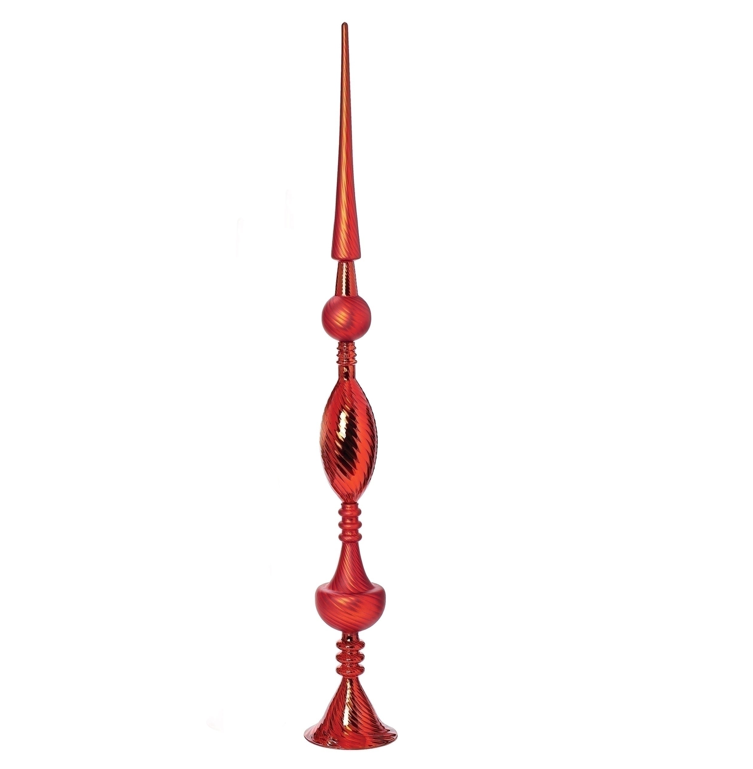 46"H RED FINIAL CHRISTMAS TABLE PIECE; KD GLASS