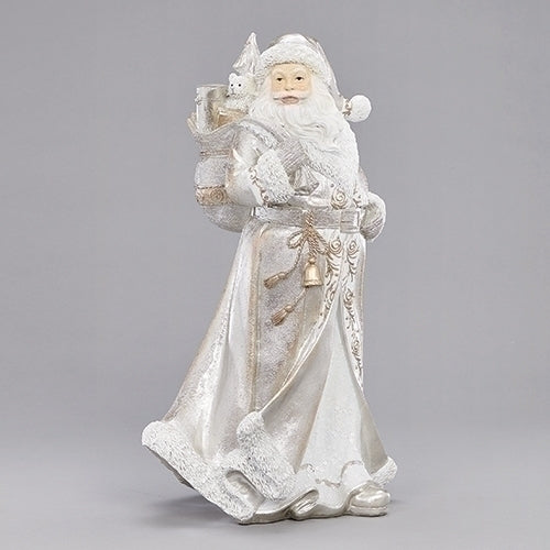 15.25"H WALKING SANTA W/SACK CHAMPAGNE WHITE