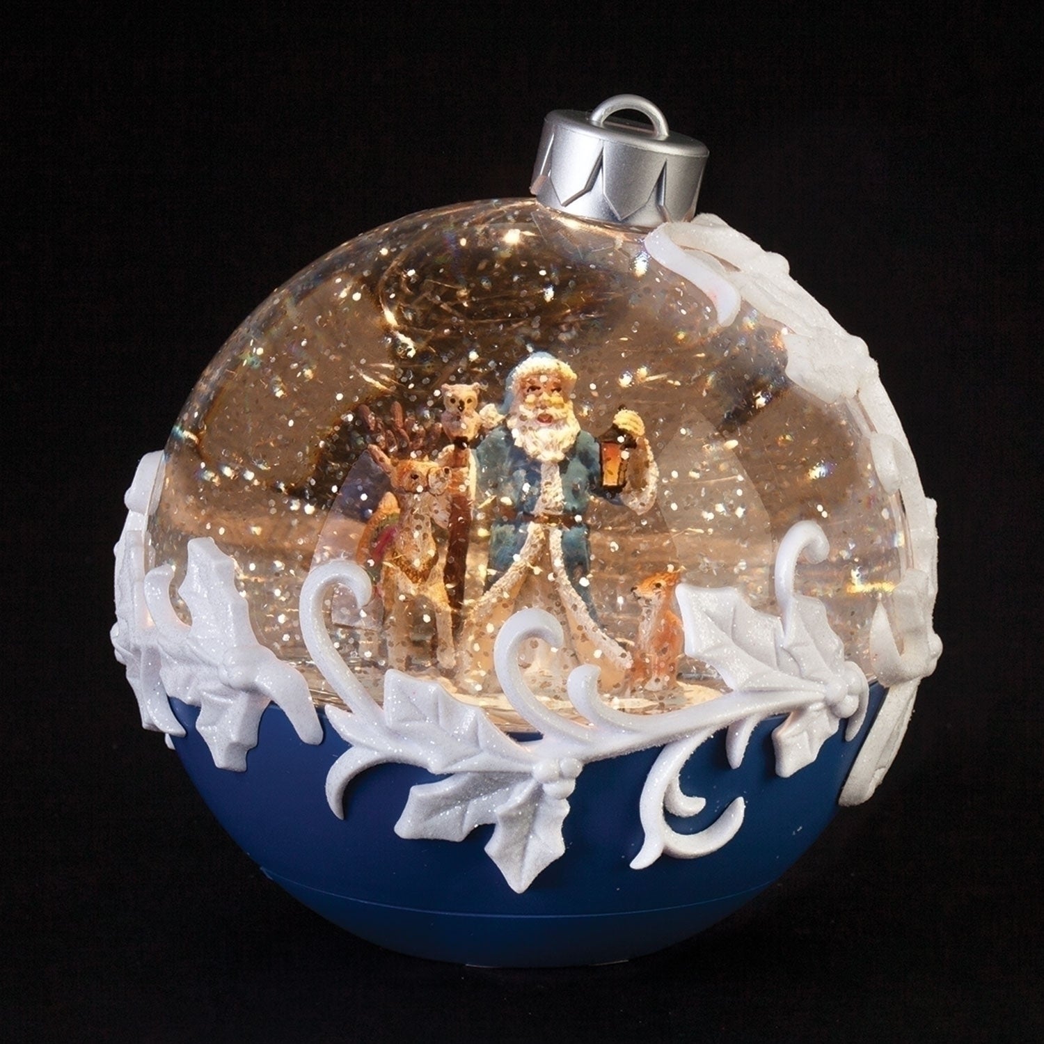 Round Blue Santa Swirl LED 6.5 x 6 Acrylic Decorative Hanging Tree Ornament