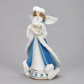 14.25"H BLUE/WHITE CLOAK ANGEL W/WREATH & FUR HAT