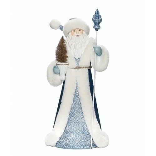22.75"H BLUE SANTA W/STAFF & WHITE RELIEF DETAILS