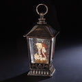 9.7"H LED SWIRL KNEELING SANTA BRONZE LANTERN