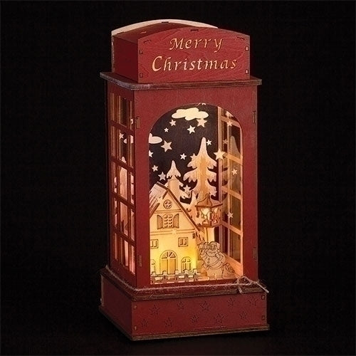 Led Red Phone Booth with Santa, 12 inch